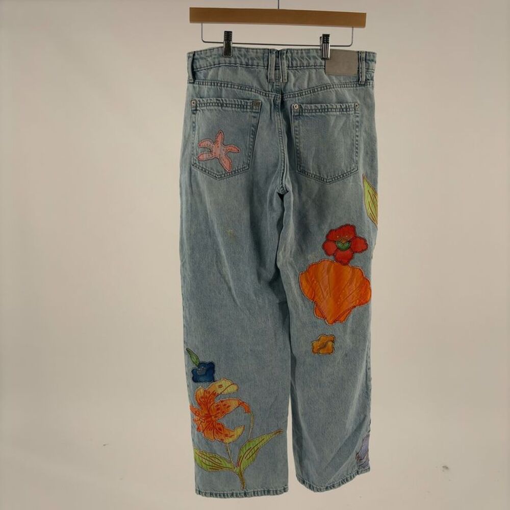 Free People Light Wash Straight-Leg Jeans with Colorful Sea-Life Appliqués - Picture 2 of 3
